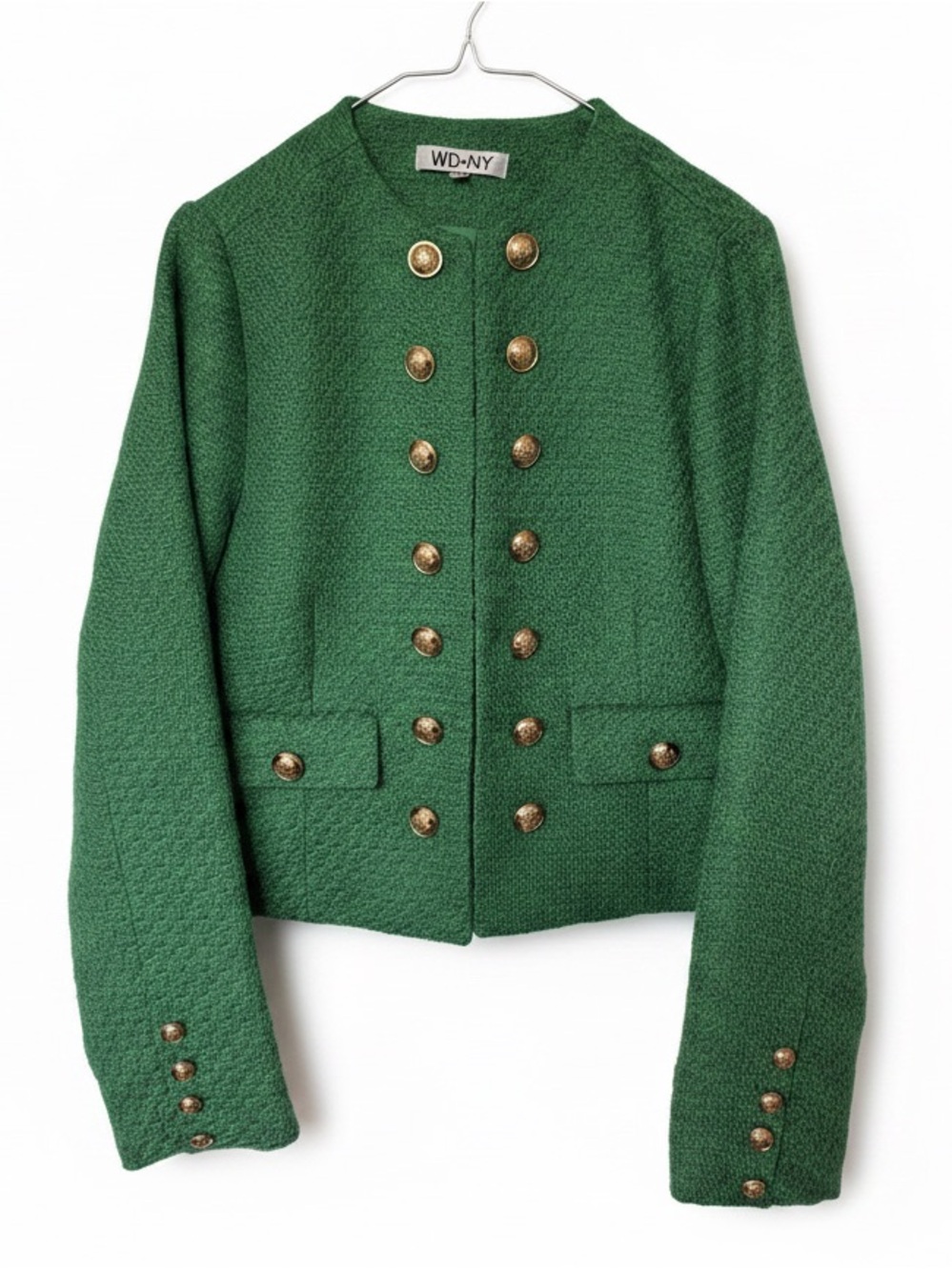 WD.NY Emerald Green Military-Style Double-Breasted Jacket
